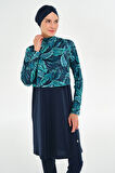 Yarım Desenli Likralı Tam Kapalı Tesettür Mayo 3121 Koyu Lacivert | L