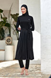 Tam Boy Likralı Tam Kapalı Uzun Tesettür Mayo 3133 Siyah08 | XL