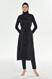 Tam Boy Likralı Tam Kapalı Uzun Tesettür Mayo 3133 Siyah08 | XL