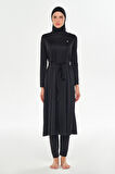 Tam Boy Likralı Tam Kapalı Uzun Tesettür Mayo 3133 Siyah08 | XXL
