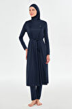 Tam Boy Likralı Tam Kapalı Uzun Tesettür Mayo 3133 Koyu Lacivert04 | XXL