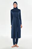 Tam Boy Likralı Tam Kapalı Uzun Tesettür Mayo 3133 Açık Lacivert03 | XL