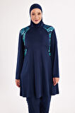Büyük Beden Likralı Tam Kapalı Tesettür Mayo 3801 Koyu Lacivert | 3XL