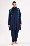 Büyük Beden Likralı Tam Kapalı Tesettür Mayo 3801 Koyu Lacivert | 4XL
