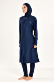UV Korumalı Büyük Beden Uzun Tam Boy Tam Kapalı Tesettür Mayo 1302 Lacivert | 5XL