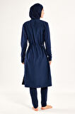 UV Korumalı Büyük Beden Uzun Tam Boy Tam Kapalı Tesettür Mayo 1302 Lacivert | 5XL
