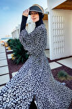 Remsa Tesettür Mayo Üzerine Tek Kaftan Kimono Pareo Beyaz RP036 Leopar | 1