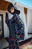Remsa Tesettür Mayo Üzerine Tek Kaftan Kimono Pareo Siyah04 RP035 Yağmur | 2