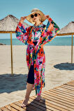 Remsa Tesettür Mayo Üzerine Tek Kaftan Kimono Pareo Lacivert02 RP030 Flowers | 1