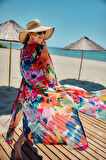 Remsa Tesettür Mayo Üzerine Tek Kaftan Kimono Pareo Lacivert02 RP030 Flowers | 1