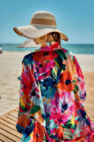 Remsa Tesettür Mayo Üzerine Tek Kaftan Kimono Pareo Lacivert02 RP030 Flowers | 1
