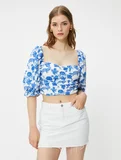 Crop Bluz Kalp Yaka Gipeli