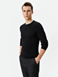 Slim Fit Kazak Triko Dokulu Yaka Detaylı Uzun Kollu