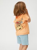 Kapşonlu Sweatshirt Havlu Kumaş Kısa Kollu Arkası Baskılı Pamuklu