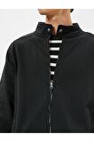 Fermuarlı Sweatshirt Cep Detaylı Yuvarlak Yaka Çıtçıt Düğmeli