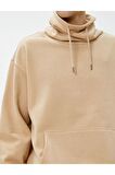 Oversize Sweatshirt Şal Yaka Kanguru Cepli Bağcıklı Şardonlu