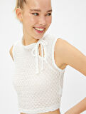 Crop Atlet Pencere Detaylı Bağlamalı Dokulu