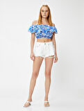 Crop Bluz Madonna Yaka Fırfırlı