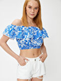 Crop Bluz Madonna Yaka Fırfırlı