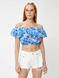 Crop Bluz Madonna Yaka Fırfırlı