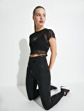 Spor Crop Tişört Yıldız Baskılı Tül