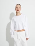 Oversize Crop Sweatshirt Şardonlu Basic Uzun Kollu Pamuklu 