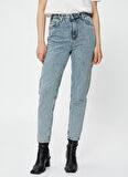 Koton Yüksek Bel Boru Paça Dar Açık İndigo Kadın Denim Pantolon 4WAL40047MD