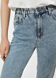 Koton Yüksek Bel Boru Paça Dar Açık İndigo Kadın Denim Pantolon 4WAL40047MD
