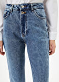 Koton Normal Bel Boru Paça Dar Koyu İndigo Kadın Denim Pantolon 4WAL40004MD