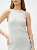 Halter Yaka Elbise Kalem Midi Boy Fitilli Dar Kesim