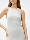 Halter Yaka Elbise Kalem Midi Boy Fitilli Dar Kesim