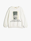 Atatürk Baskılı Sweatshirt Uzun Kollu Bisiklet Yaka Şardonlu 