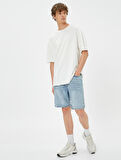 Kot Şort Bermuda Cep Detaylı Düğmeli Pamuklu