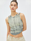 Crop Atlet Korse Pencere Detaylı Batik Desenli