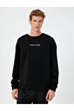 Spor Sweatshirt Slogan Baskılı Kanguru Cepli Bisiklet Yaka