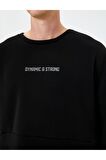 Spor Sweatshirt Slogan Baskılı Kanguru Cepli Bisiklet Yaka