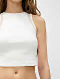 Crop Atlet Halter Yaka File Detaylı Pamuklu