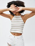 Crop Atlet Halter Yaka Triko Ajurlu Dar Kesim