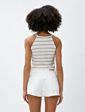Crop Atlet Halter Yaka Triko Ajurlu Dar Kesim