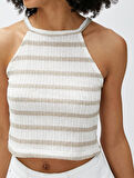 Crop Atlet Halter Yaka Triko Ajurlu Dar Kesim