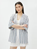 Oversize Keten Kimono Cepli Kısa Kollu