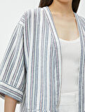 Oversize Keten Kimono Cepli Kısa Kollu
