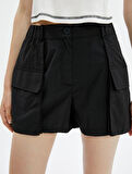 Kargo Mini Şort Etek Geniş Cep Detaylı Beli Lastikli