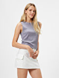 Crop Atlet Slim Fit Dokulu Kolsuz