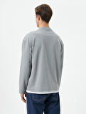 Oversize Sweat Uzakdoğu Baskılı Bisiklet Yaka Kumaş Detaylı