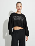 Crop Spor Sweat Baskılı Relax Fit