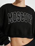 Crop Spor Sweat Baskılı Relax Fit