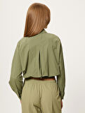 Paraşüt Kumaş Crop Gömlek Uzun Kollu Kapaklı Cep Detaylı Beli Lastikli