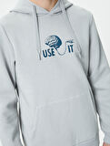 Arkası Baskılı Hoodie Sloganlı Kanguru Cepli