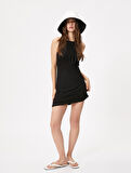Mini Triko Elbise Bodycon Kolsuz Halter Yaka Dar Kesim